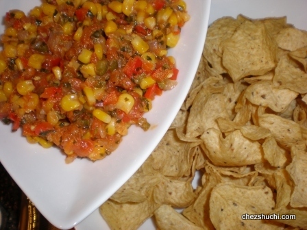 corn salsa with scoop tortillas 